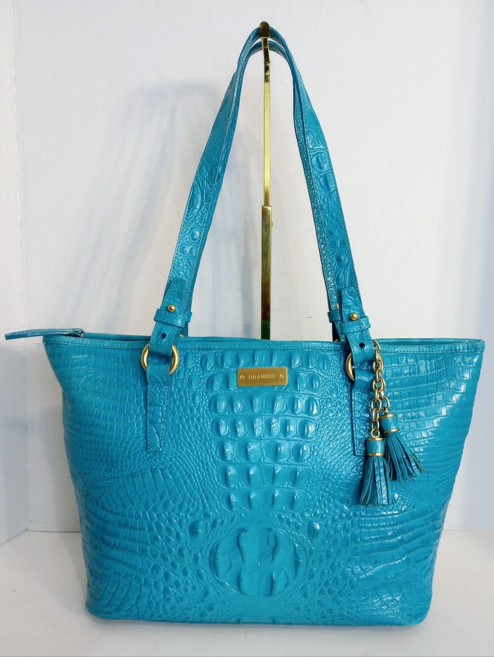 Brahmin Turquoise Melbourne Medium Asher Crocodile Embossed Leather Tote Bag
